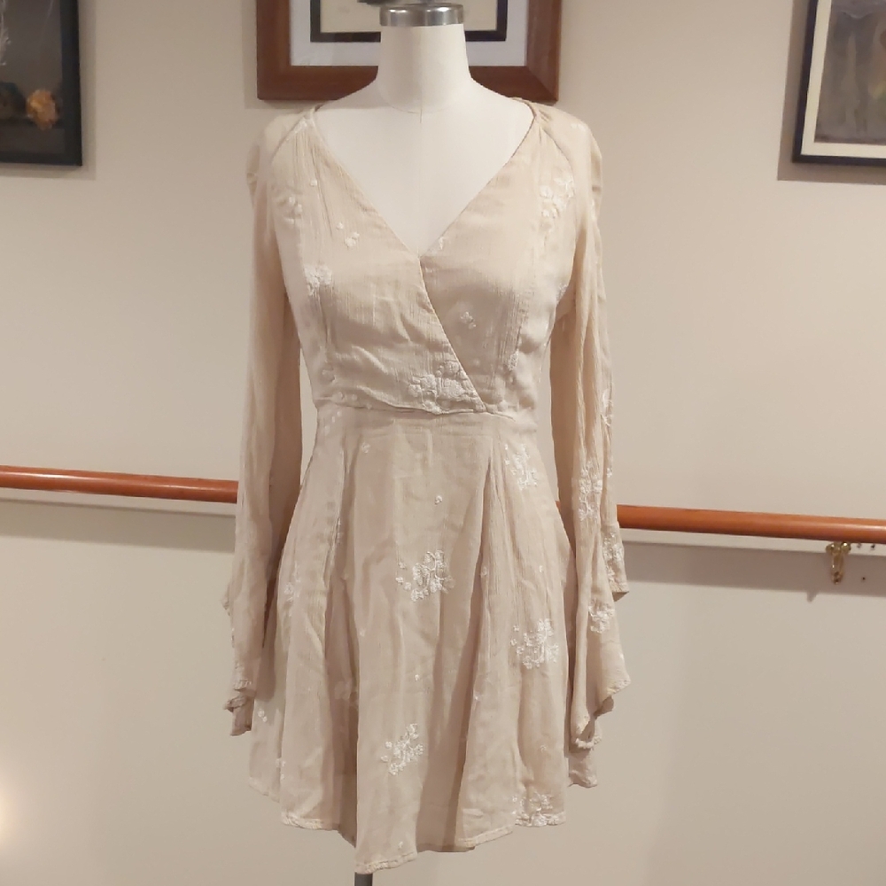 Free People Flared Sleeve Dress With Embroidery